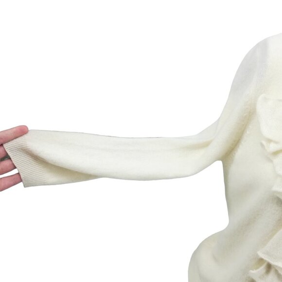 Talbots 100% Pure Cashmere Ruffle Front Scoop Neck Pullover Sweater Size S Ivory - Picture 4 of 13